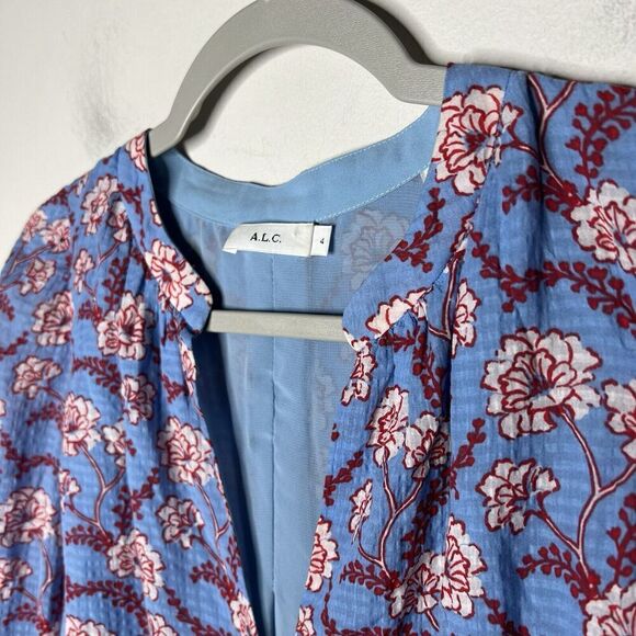 ALC Top Womens 4 Floral V Neck Flowy Lined Lightweight Boho Feminine Blue Shirt - Picture 11 of 14